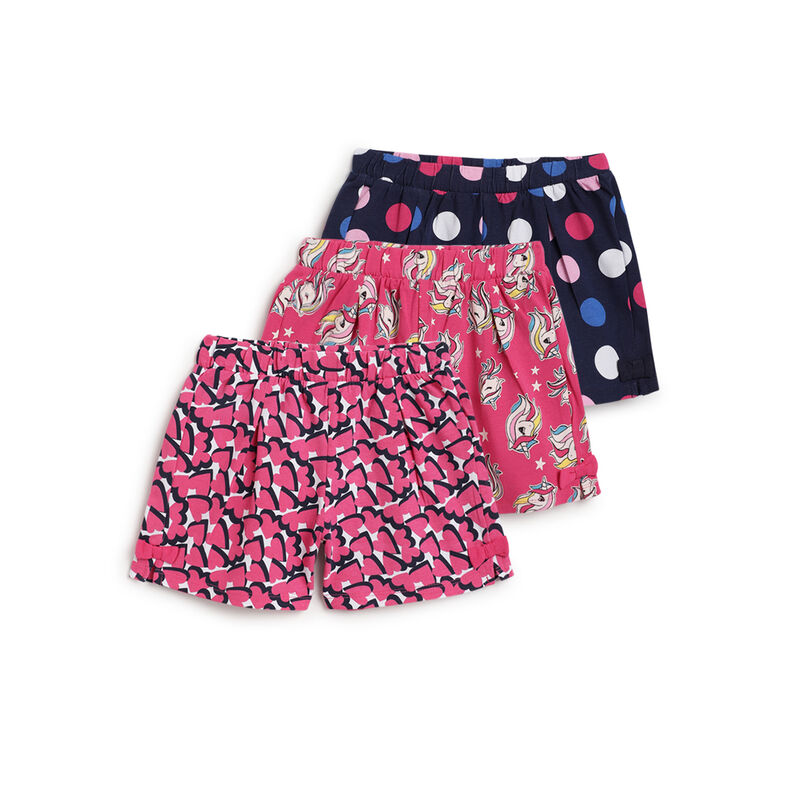 Girls Multicolor Printed Shorts (Pack Of 3) image number 0